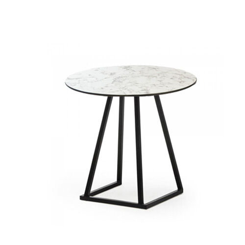 Amélie zittafel – rond, wit marmerblad met zwart alu onderstel