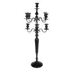 Kandelaar 9-armig zwart, met glaasjes, hoogte 186 cm.