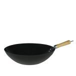 Wokpan zwart, met houten handvat