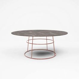 Alice dinetafel - rond, zwart marmerblad met koper onderstel