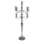 Kandelaar 9-armig zilver, met glaasjes, hoogte 186 cm.